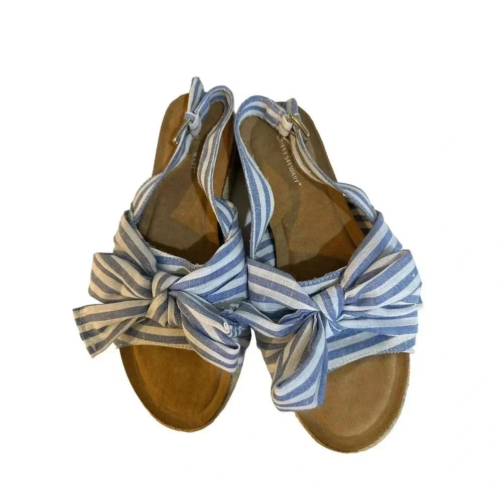 Ashley Stewart Gxa20775-0 Women's Blue & White Striped Bow Sandal Size 11w